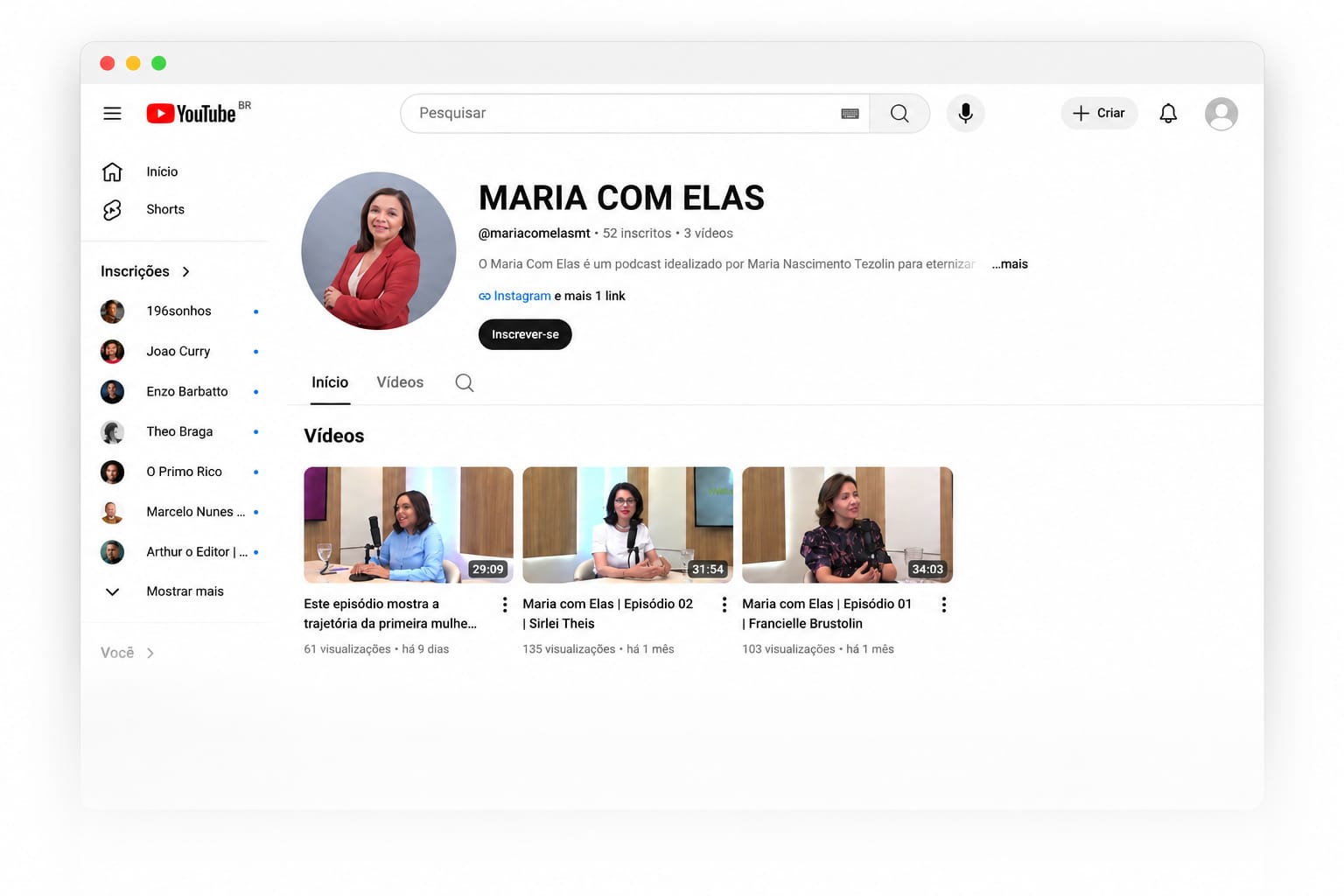 Canal Maria Com Elas no YouTube